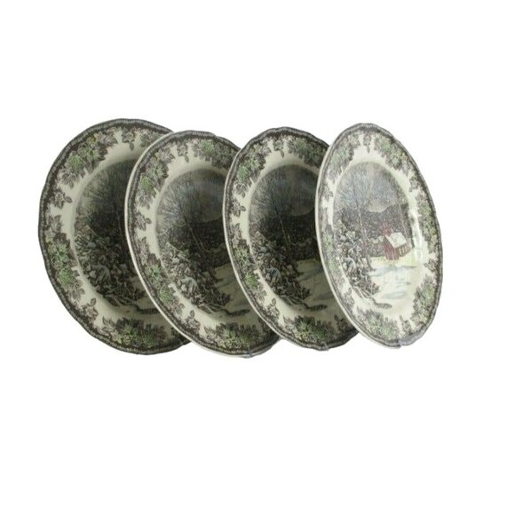 Johnson Bros FRIENDLY VILLAGE 10" DINNER PLATES School House England SET OF 4 - Picture 8 of 11